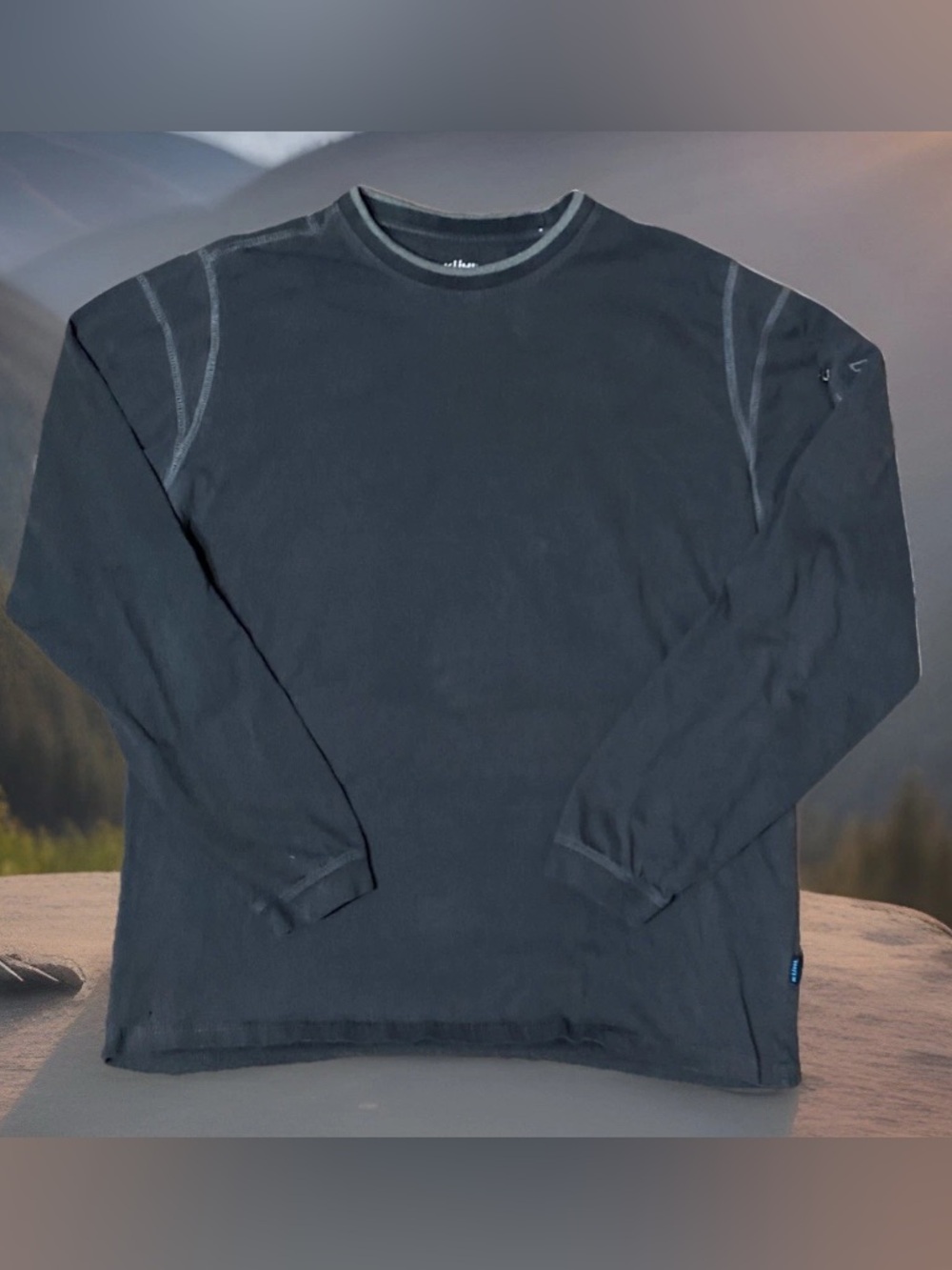Kuhl Wildfibre Shirt Mens L Gray Long Organic Cotton Crewneck Top Distressed